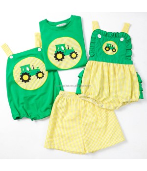 Custom children clothing sibling sets high quality applique kids boutique outfits cotton clothing sets