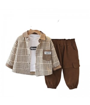 New Trendy High Quality Children Leisure Suit Organic Cotton Baby Boys Boutique Clothes Classic Stripe Kids Shirt Sets