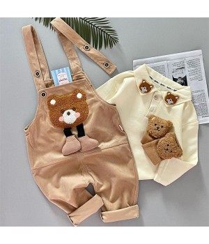 Ms-69 Baby Boys Clothing Sets 3-4 Years 2 Piece Cartoon Polo Shirt + Overalls Wholesale Winter Kidwear Clothes for Children