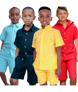 Boys' Set 2023 Casual Short Set Sleeve Shirt Beach Shorts Set Boys Solid Suit Button Top With Shorts Baby Clothes Summer