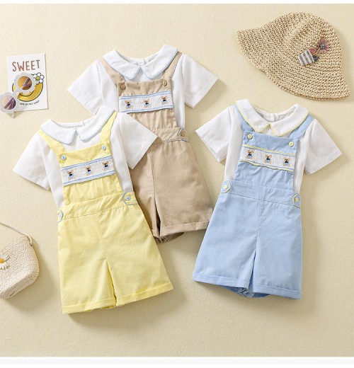 2023 summer infant baby boy gentle shirt with jumpsuit embroidery smocked clothing for children kids wedding clothes s08AS200 2023 summer infant baby boy gentle shirt with jumpsuit embroidery smocked clothing for children kids wedding clothes s08AS200