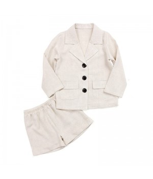 Kids clothing baby clothes long sleeves button woven linen top and shortie cotton baby linen mini lounge sets