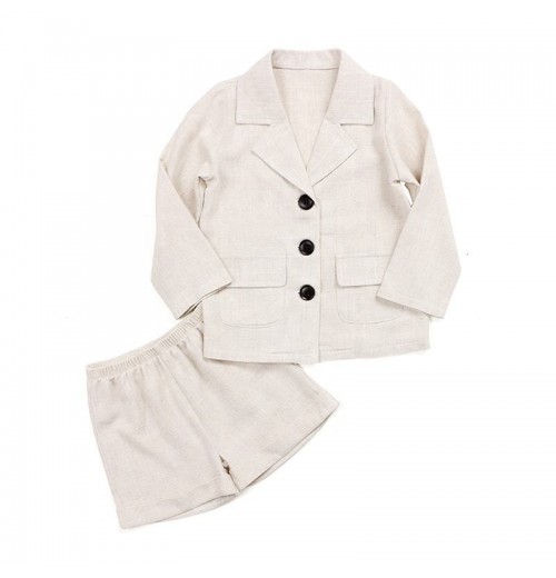 Kids clothing baby clothes long sleeves button woven linen top and shortie cotton baby linen mini lounge sets Kids clothing baby clothes long sleeves button woven linen top and shortie cotton baby linen mini lounge sets