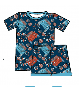 Summer kids tank top and bottom sets July jeep print kids Two Piece Clothes toddler boy clothes set