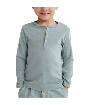 100% Cotton Baby Henley Tops Pants Two Pieces Kids Simple Kids Long Sleeve T Shirt Kids