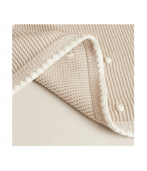 100% Cotton Plain Knit baby Handmade Crochet Edge Pom Pom Throw Blanket For Kids QY