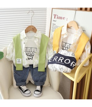Baby Clothing Casual Fashion Boys' Autumn Long Sleeve Shawl Three Piece Set Boys' and Children's Clothing