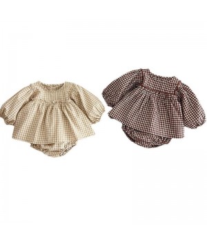 Baby suit Long sleeve suit plaid puffed sleeve doll top triangle pant suit