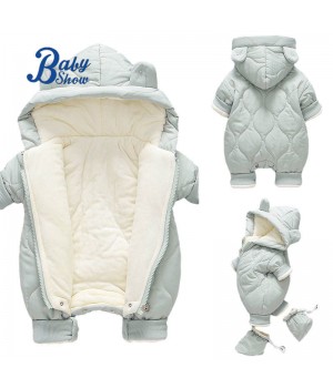 1-3 Years Baby Winter Warm Infant Plush Soft Baby Jumpsuit Hooded Collar Comfortable Kids Boys Girls Clothes Baby Romper