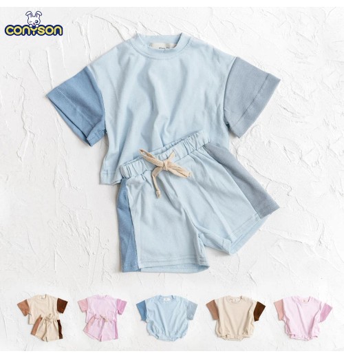 Conyson RTS Summer Toddler Girls Cotton Short Sleeve Top+Shorts Set Boys Shortsleeve Tee Outfits Set Kids Stitching Color Cloth Conyson RTS Summer Toddler Girls Cotton Short Sleeve Top+Shorts Set Boys Shortsleeve Tee Outfits Set Kids Stitching Color Cloth