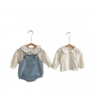 Autumn New Baby Fashion Suit Baby Girl Denim Overalls and Doll Collar Bottoming Shirt Newborn clothes toddler clothing