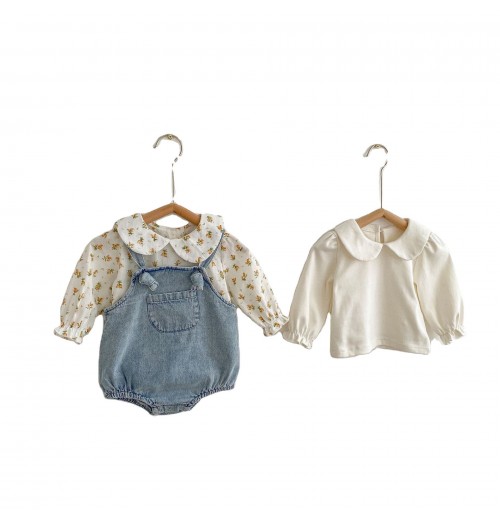 Autumn New Baby Fashion Suit Baby Girl Denim Overalls and Doll Collar Bottoming Shirt Newborn clothes toddler clothing Autumn New Baby Fashion Suit Baby Girl Denim Overalls and Doll Collar Bottoming Shirt Newborn clothes toddler clothing