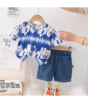 Children's short -sleeved suit Summer cotton boys' clothes wholesale 2023 new girl T -shirt summer clothes baby children's cloth