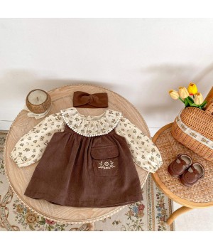 Engepapa Autumn Infant Suit Girls Printed Long Sleeve Tops Kids Corduroy Dress Fashion Baby Clothes