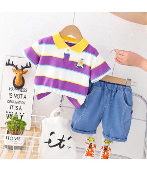 Boys summer color strip lapel short sleeve suit 2023 new baby short sleeve clothes little boys children's cool children's clothe