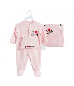 3-Piece pure cotton Newborn bodysuit for boys and girls baby hat and hooded blanket, trendy set Infant clothing set