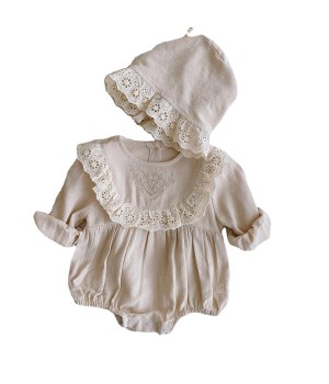 Onesie set autumn summer sleeveless 0-3 months baby girl romper dress blend organic cotton linen baby bubble romper