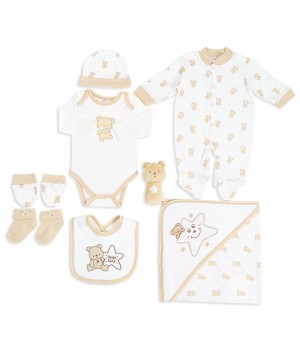 Newborn 8-Piece Clothing Set with Toy, 100% Cotton Outfits by Sunnozy Newborn 0-6M clothing Multi-color baby clothing set