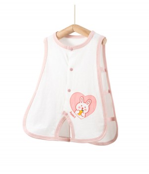 Summer Newborn Male & Female Baby Vest Thin Cotton Half-Back Legs Belly Protection Vintage Style Cartoon Pattern Pocket Included