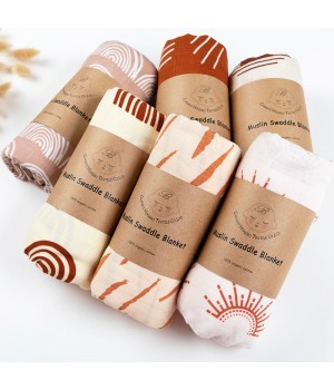 New Fashion Customizable Cute Printed 4 Layer Soft 70% Bamboo 30% Organic Cotton Fabric Muslin Infant Baby Swaddle Wrap Blanket