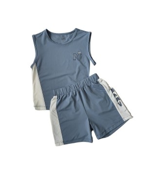Summer Baby Unisex Solid Cotton Clothes Sports Leisure Sleeveless Suit Boys Girls Baby Shorts Two-piece Set