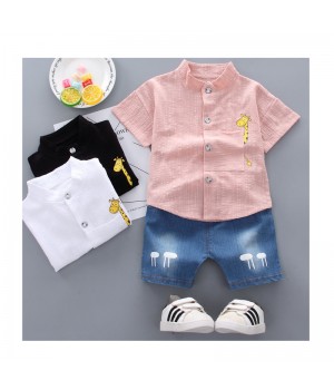 Children's Clothing Summer 2024 New Toddler Boys Cartoon Shirts Denim Shorts Baby Kids Two Pieces Clothes Set