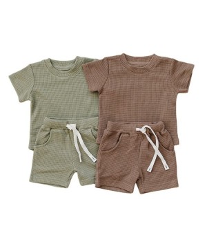 Hot Summer Casual Waffle Set For baby Boys Soft Cotton Waffle Clothing Set For Children