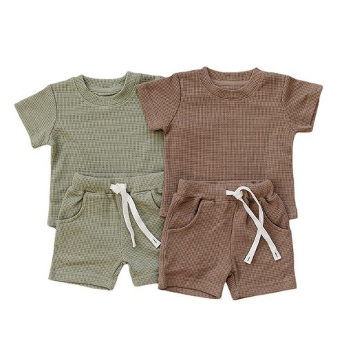 Hot Summer Casual Waffle Set For baby Boys Soft Cotton Waffle Clothing Set For Children Hot Summer Casual Waffle Set For baby Boys Soft Cotton Waffle Clothing Set For Children