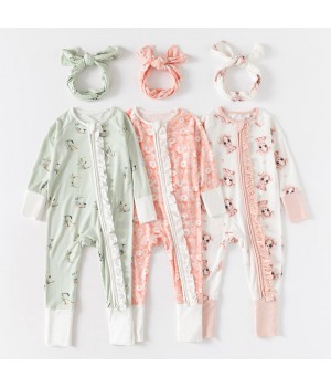 AustinBella High quality suppliers vendors custom boutique organic bamboo viscose spandex zipper baby romper girl flower blanket