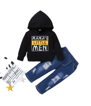 hot sale fall baby boys clothing set Letter print Hoodie + boys jeans suit 2pcs for kids 1-4 years